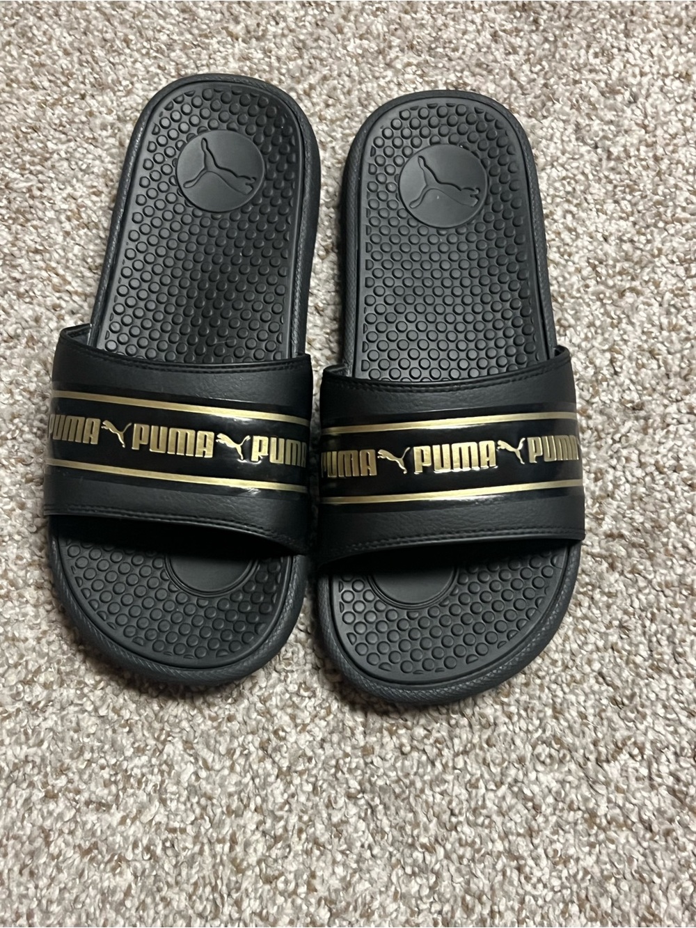 Puma Black and Gold Slide Sandals